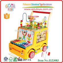 Big round bead multifunctional trailer wooden baby walker toys